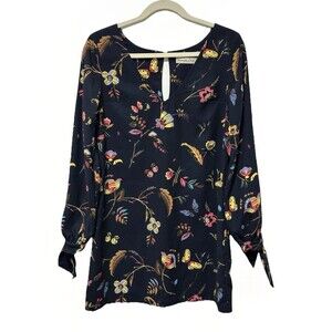 Abercrombie & Fitch Women's Navy Floral Tie-Cuff Long Sleeve Mini Dress Size S